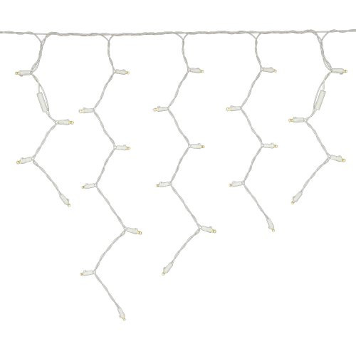 Vickerman 70 Count Twinkle Icicle Single Mold Wide Angle LED Light Set with White Wire, Warm White