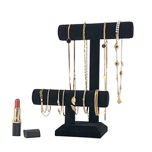 7TH VELVET 2 Tiers Black Velvet Jewelry Tower Bracelet Holder Jewelry Display Stand Desktop Jewelry Organizer T-Bar Bracelet Necklace Jewelry Display Stand for Home Organization (Black- 2 Tier) 7TH VELVET 2 Tiers Black Velvet Jewelry Tower Bracelet Holder Jewelry Display Stand Desktop Jewelry Organizer T-Bar Bracelet Necklace Jewelry Display Stand for Home Organization (Black- 2 Tier)