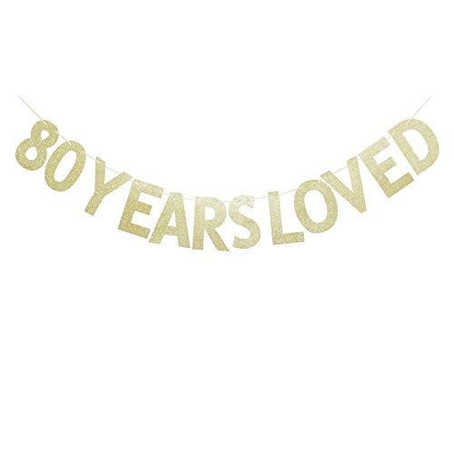 80 Years Loved Gold Glitter Banner for 80th Birthday/Wedding Anniversary Party Sign Photo Props 80 Years Loved Gold Glitter Banner for 80th Birthday/Wedding Anniversary Party Sign Photo Props