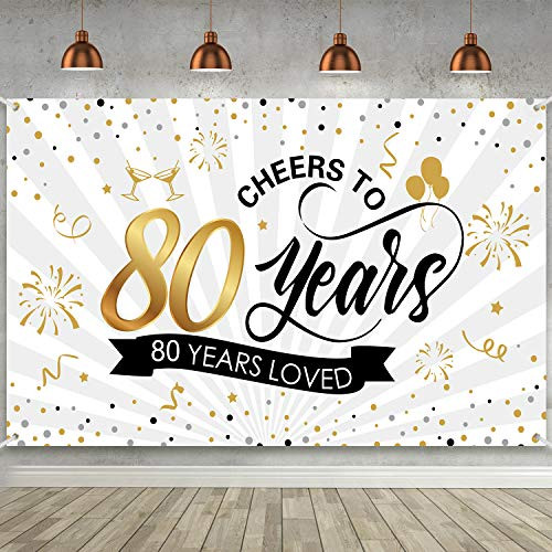 80th Birthday Party Decoration Backdrop Giant Black and Gold Sign Poster for Men Women 80th Birthday Anniversary Photo Booth Background Banner , 80th Birthday Party Supplies