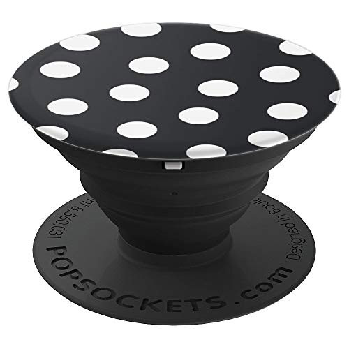 Classy White Polka-Dots on Black PopSockets Grip and Stand for Phones and Tablets