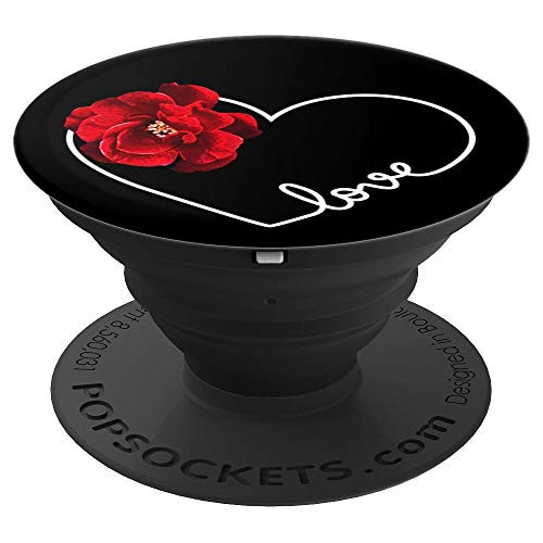 Love for Red-Rose - White Heart Outline on Black PopSockets Grip and Stand for Phones and Tablets Love for Red-Rose - White Heart Outline on Black PopSockets Grip and Stand for Phones and Tablets
