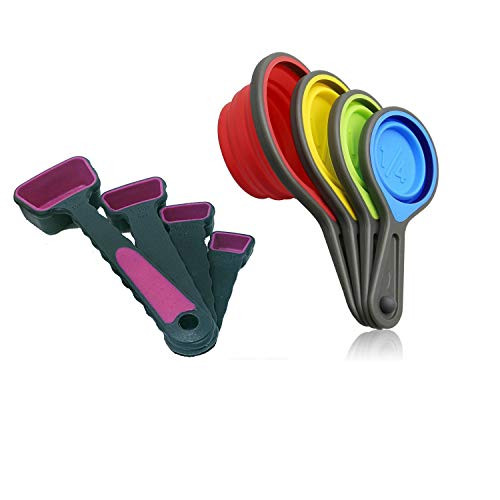 Collapsible Measuring Cups and Measuring Spoon Set 8 Piece Food Grade Silicone Measurement Cups and Spoons for Liquid and Dry Measuring