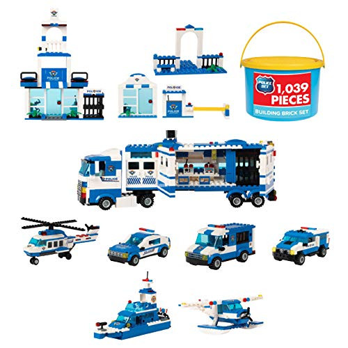 1,039 Piece Police Mobile Command Center Building Bricks Set - 9 in 1 City Toy Blocks Police Station Kit for Boys and Girls