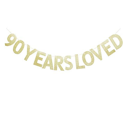 90 Years Loved Gold Glitter Banner for 90th Birthday/Wedding Anniversary Party Sign Photo Props 90 Years Loved Gold Glitter Banner for 90th Birthday/Wedding Anniversary Party Sign Photo Props