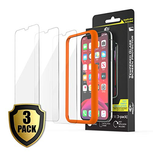 (3-Pack) Screen Protector for Apple iPhone 11 Pro/iPhone Xs/iPhone X, 9H Premium Tempered Glass with Easy Installation Frame,Bubble Free,