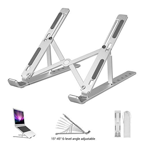 WOLLGORD Laptop Stand, Laptop Holder Riser Stand, Aluminum 6-Angles Adjustable Ventilated Cooling Notebook Stand Mount Compatible for 10-15.6 Inch MacBook Air Pro, Lenovo, Dell-Silver