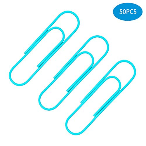 Corner Cabin 50 Pack 3 Inch Large Paper Clips Vinyl Coated, Assorted Color Jumbo Paper Clip Holder, Multicolored Giant Big Sheet Holder for Files, Papers, Office Supply (Sky Blue)