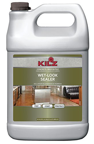 KILZ L390201 Interior/Exterior Concrete, Brick, and Tile Liquid Masonry Sealer, Wet Look (High-Gloss), Clear, 1-Gallon, 1 gal, 4 l