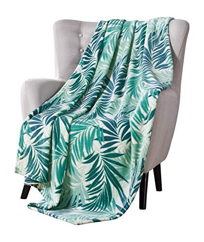 VCNY Decorative Throw Blanket: Large Lush Palm Leaf Design Accent for Couch or Bed, Colors: Green Blue White
