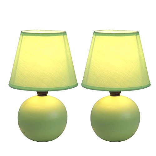 Simple Designs LT2008-GRN-2PK Mini Ceramic Globe 2 Pack Table Lamp Set, Green