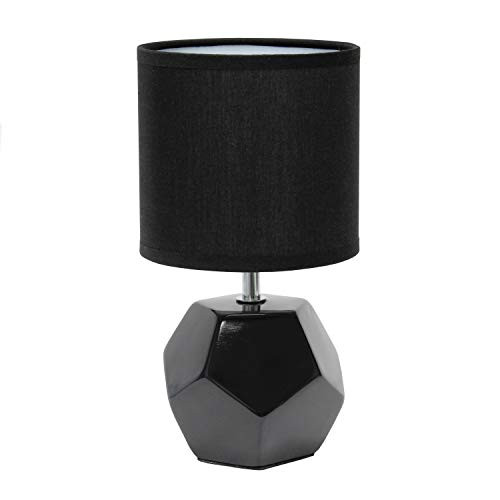 Simple Designs LT2065-BLK Round Prism Mini Matching Fabric Shade Table Lamp, Black