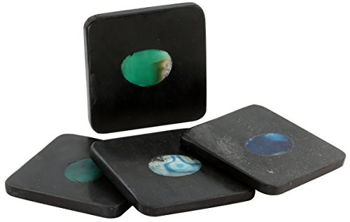 Thirstystone NM005 Square Black Marble/Blue Green Agate Coasters (Set of 4), Multicolor