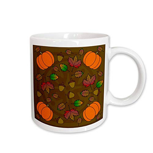 3dRose Thanksgiving Print Fall Leaves Acorns and Pumpkins Mug, 11-Ounce