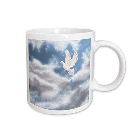 3dRose A Peaceful White Dove Soars Across a Cloudy Blue Sky Ceramic Mug, 11-Ounce