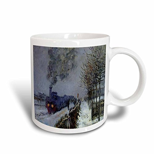 3dRose mug_49339_1 Monet Train in Snow Ceramic Mug, 11-Ounce