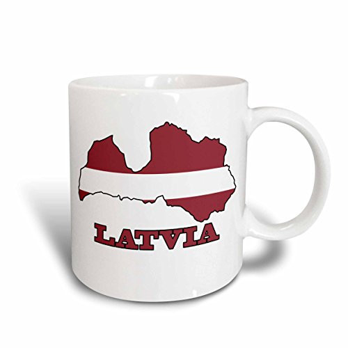 3dRose mug_63171_2 The Flag of Latvia in The Outline Map of The Country and Name Latvia Ceramic Mug, 15-Ounce