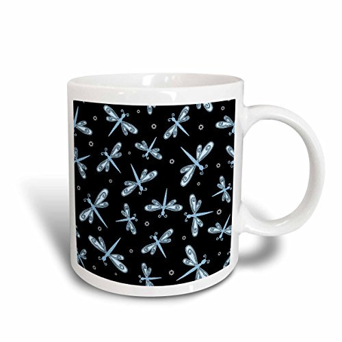 3dRose mug_185468_2 Dotted Dragonflies Blue and Black Ceramic Mug, 15-Ounce