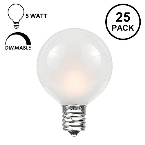 Novelty Lights 25 Pack G40 Outdoor Globe Replacement Bulbs, Frosted White, C7/E12 Candelabra Base, 5 Watt