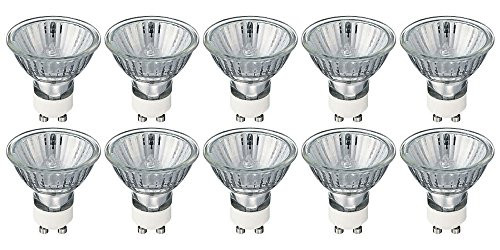 (10 Pack) 50MR16/GU10-50 Watt - Flood - GU10 (Twist & Lock) Base - 120V