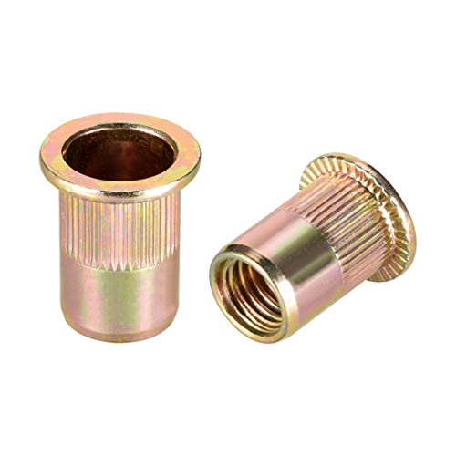uxcell M10 Carbon Steel Rivet Nuts Flat Head Insert Nutsert Yellow Zinc Plated 30 Pcs