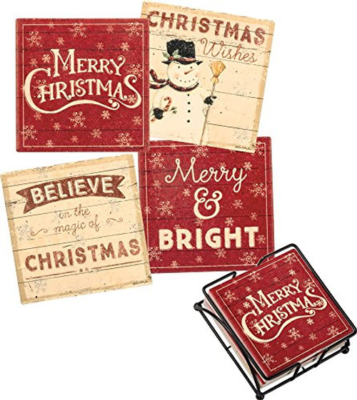 Primitives by Kathy 35940 Absorbent Stone Coaster Set, Believe Primitives by Kathy 35940 Absorbent Stone Coaster Set, Believe