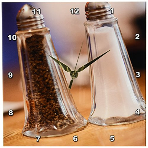 3dRose DPP_52098_1 A Salt and Pepper Shaker at a Restaurant Shot Close Up and at an Angle on The Table Wall Clock, 10 by 10-Inch