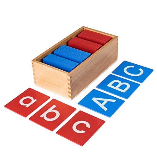 BleuZoo Uppercase and Lowercase Alphabet Montessori Style Sandpaper Letters - 52 Letters and Wooden Storage Box