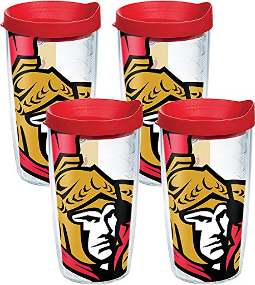 Tervis 1105144 NHL Ottawa Senators Colossal Tumbler with Wrap and Red Lid 4 Pack 16oz, Clear Tervis 1105144 NHL Ottawa Senators Colossal Tumbler with Wrap and Red Lid 4 Pack 16oz, Clear