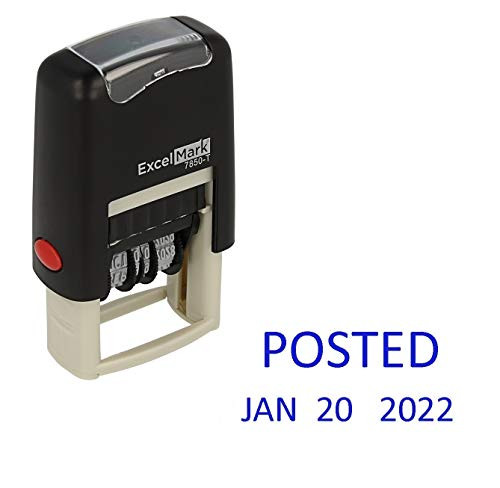 Posted - ExcelMark Self-Inking Rubber Date Stamp - Compact Size - Blue Ink