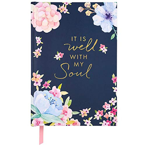 C.R. Gibson Dark Blue Floral ''It Is Well With My Soul'' Hardcover Journal Notebook for Women, 6'' W x 8.5'' L, 160 Pages