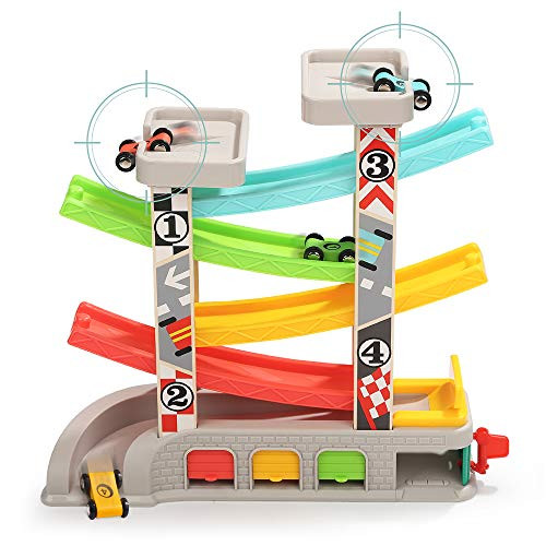 TOP BRIGHT Toddler Toys Race Track Car - Gifts for 1 2 3 Year Old Boys, Wooden Race Track Car Ramp Toy with 4 Wooden Cars and 3 Car Garage TOP BRIGHT Toddler Toys Race Track Car - Gifts for 1 2 3 Year Old Boys, Wooden Race Track Car Ramp Toy with 4 Wooden Cars and 3 Car Garage