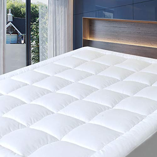 Cosylifee Queen Mattress Pad Cover Thick Quilted Mattress Topper Cooling Mattress Protector Overfilled Cotton Top Pillow Top with Snow Down Alternative Fill (8-21Fitted Deep Pocket)