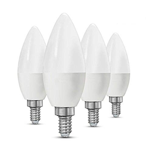CTKcom 5W E14 Base LED Candelabra Bulbs(4 Pack)- 60Watt Light Bulbs Equivalent E14 Base C37 Daylight White 6000K LED Candle Light Bulb,Ceiling Fan Lights,Decorative LED Bulb,650LM,UL-Listed,AC 85-265V