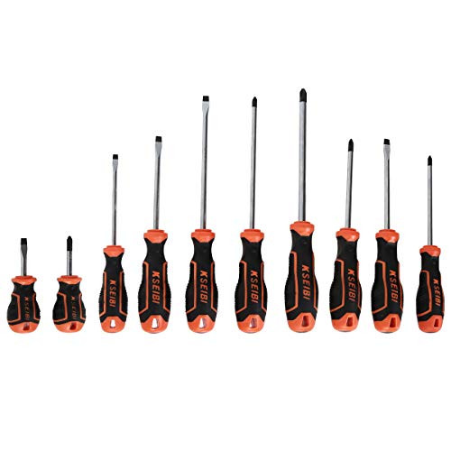 KSEIBI Screwdriver Set Magnetic Tip Screw Driver Kit, Phillips, Flat Head, Screwdrivers Tool Sets, 10-Piece (153643)