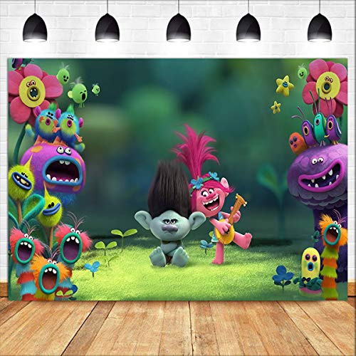 Rainbow Trolls Poppy Photo Background Baby Shower Decorations 7x5ft Cartoon Photography Backdrop for Kids Birthday Party Cake Smash Supplies Photo Booths Props Banner Children Room Wallpaper
