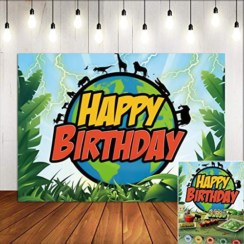 Green Tropical Jungle Wildlife World Adventure Photo Background Wild Kratts Safari Animals Photography Backdrop for Children Birthday Party Banner Supply Photo Booths Decorations Vinyl 5x3ft