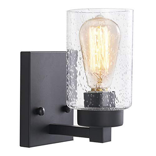 Bathroom Sconces Wall Mount Light Lamp with Clear Glass Shade Vanity Hallway Bedroom Modern Industrial Fixtures Wall Lights 1-Light Black No Bulbs