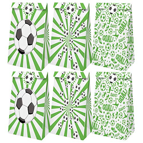 24 Pack Soccer Party Candy Favor Bags with Stickers, Soccer Goodie Gift Treat Bags Soccer Themed Birthday Party Supplies