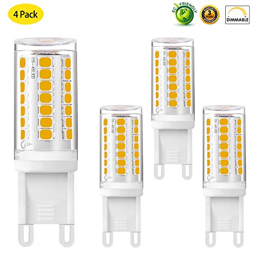 Dimmable G9 3W LED Bulb (35W Halogen Equivalent) 350LM Warm White 3000K, AC120V, G9 Bi-Pin Base LED Light Bulbs for Chandelier Home Lighting (Pack of 4) KLGlamp