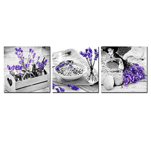 Nachic Wall - 3 Piece Canvas Wall Art for Bedroom Bathroom Wall Decor Purple Lavender Flower and Zen Stone Painting Pictures Print on Canvas Spa Still Life Artwork Framed Ready to Hang Nachic Wall - 3 Piece Canvas Wall Art for Bedroom Bathroom Wall Decor Purple Lavender Flower and Zen Stone Painting Pictures Print on Canvas Spa Still Life Artwork Framed Ready to Hang