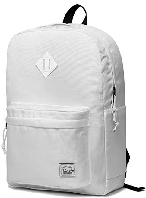 Lightweight Backpack for School, VASCHY Classic Basic Water Resistant Casual Daypack for Travel with Bottle Side Pockets (White)