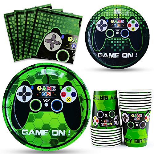 WERNNSAI Video Game Party Tableware Set - Gaming Party Supplies for Boys Birthday Disposable Paper Luncheon Dinner Dessert Plates Cups and Napkins Party Favors Serves 16 Guests 64 PCS WERNNSAI Video Game Party Tableware Set - Gaming Party Supplies for Boys Birthday Disposable Paper Luncheon Dinner Dessert Plates Cups and Napkins Party Favors Serves 16 Guests 64 PCS