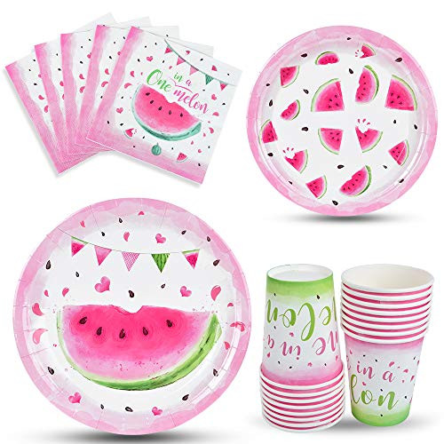 WERNNSAI Watermelon Party Tableware Set - Pink One in a Melon Party Supplies include Disposable Luncheon Napkins Dinner Dessert Plates Paper Cups for Girls 1st Birthday Baby Shower Serves 16 Guests WERNNSAI Watermelon Party Tableware Set - Pink One in a Melon Party Supplies include Disposable Luncheon Napkins Dinner Dessert Plates Paper Cups for Girls 1st Birthday Baby Shower Serves 16 Guests