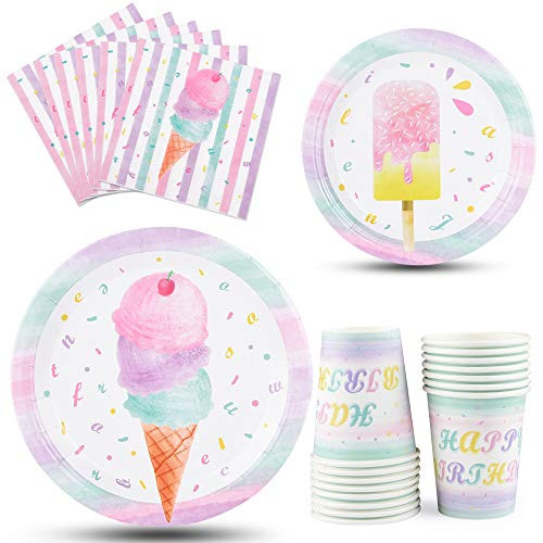 WERNNSAI Ice Cream Plates Napkins and Cups - Ice Cream and Popsicle Theme Party Supplies for Girls Birthday Disposable Tableware Dessert Plates Luncheon Napkins Serves 16 Guests 64PCS WERNNSAI Ice Cream Plates Napkins and Cups - Ice Cream and Popsicle Theme Party Supplies for Girls Birthday Disposable Tableware Dessert Plates Luncheon Napkins Serves 16 Guests 64PCS
