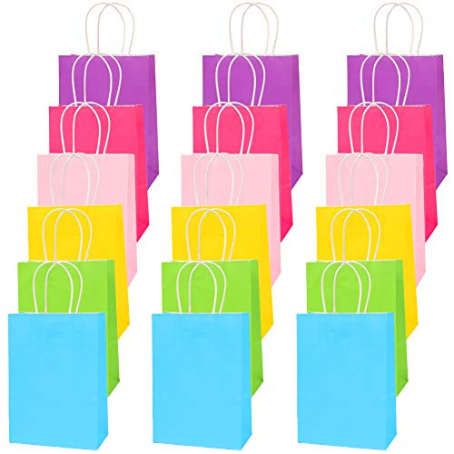LovesTown Colorful Gift Bags, 18 PCS Colored Paper Bags Rainbow Party Favor Bags Kraft Candy Bags with Handle for Birthday Wedding and Party Celebrations