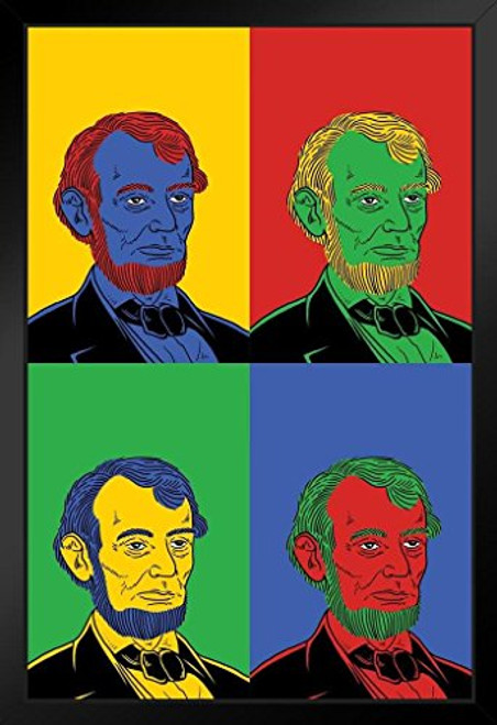 Abraham Lincoln Pop Art Black Wood Framed Poster 14x20