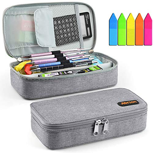 Pencil Case,Abrzon Big Capacity Pen Case Desk Organizer with Zipper for School & Office Supplies - 8.74x4.3x2.17 inches, (Gray)