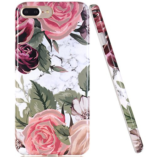 JIAXIUFEN iPhone 8 Plus Case, iPhone 7 Plus Case Pink Purple Flower Watercolor Slim Shockproof Flexible Bumper TPU Soft Case Rubber Silicone Cover for iPhone 7 Plus/iPhone 8 Plus