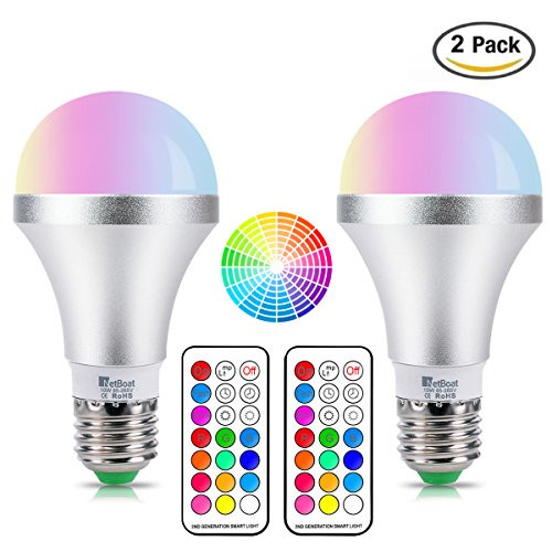 NetBoat LED Color Changing Light Bulb with Remote Control,10W E26 RGB+Daylight White LED Bulbs Dimmable with Memory Function,Ideal Lighting for Home Decoration,Stage,Bar,Party,2-Pack